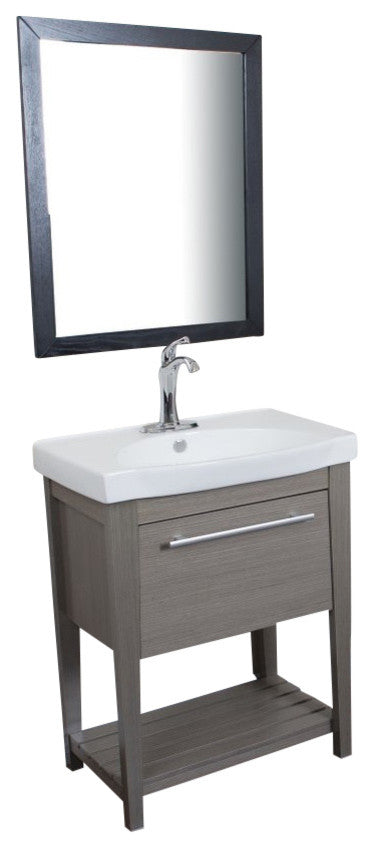 Single Sink Vanity, 27.5" Taupe With Ceramic Top, White