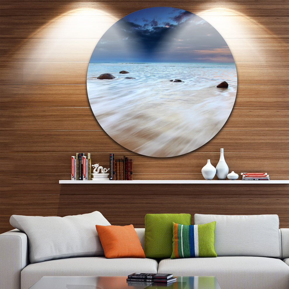 White Waves Over Moeraki Boulders, Seashore Photo Round Wall Art, 11"