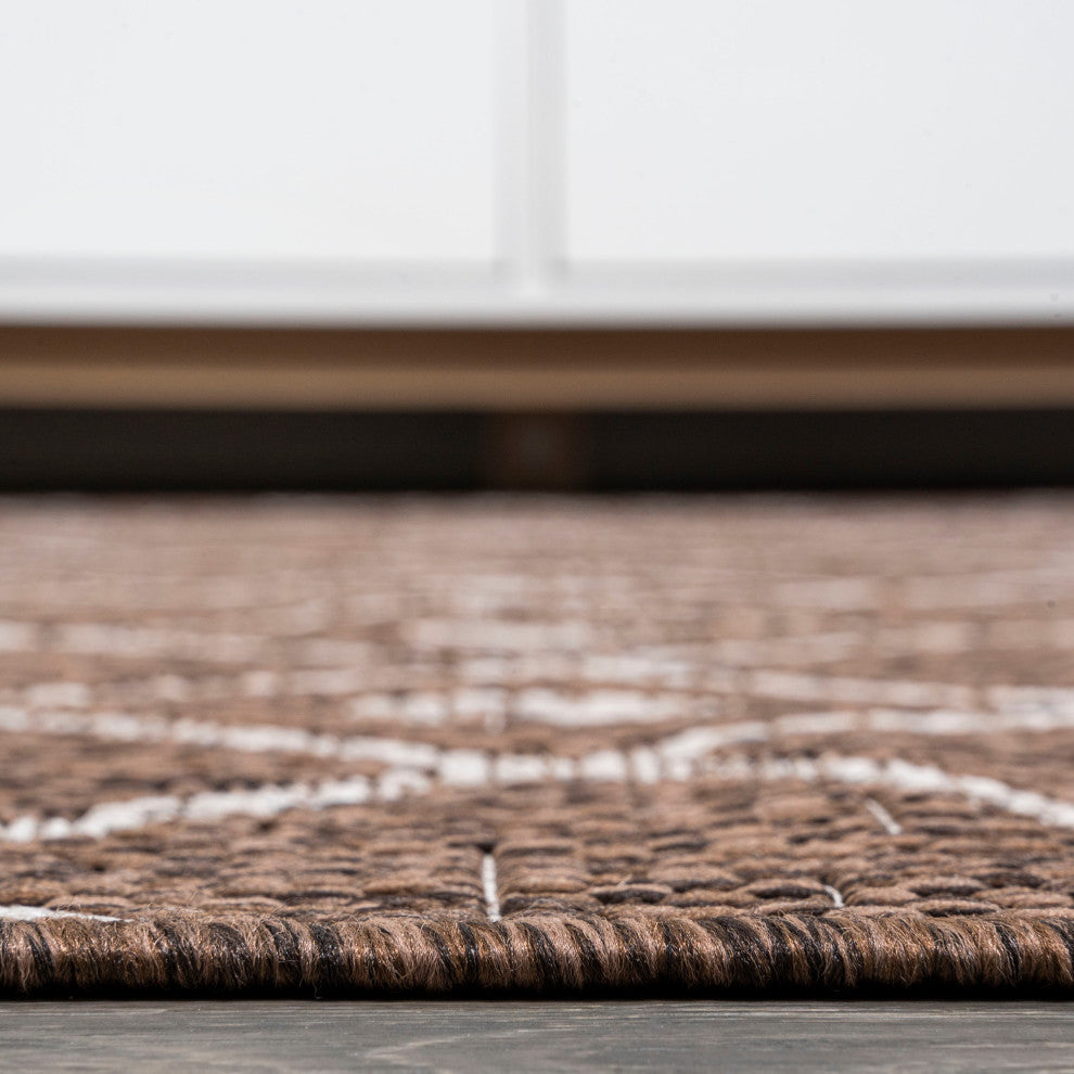 Nokat Tribal Bohemian Indoor/Outdoor Brown/Beige 2 ft. x 10 ft. Runner Rug