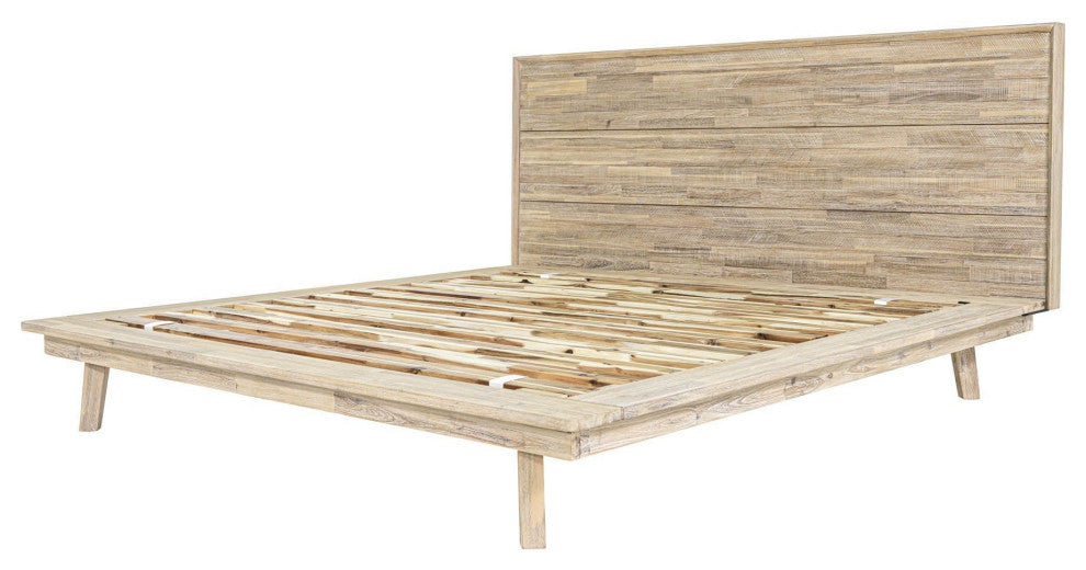Gia Acacia Wood Panel Bed, Light Brown, King