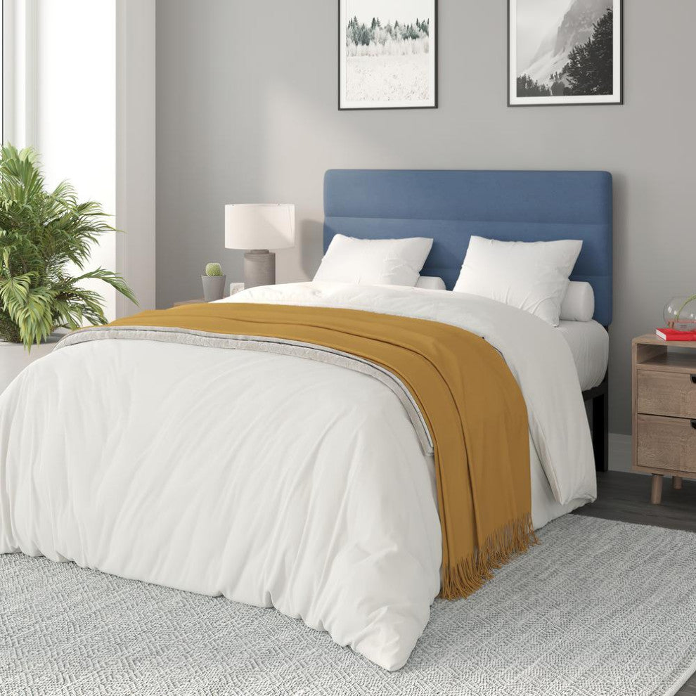 Paxton Stitched Upholstered Adjustable Height Headboard, Blue, Full