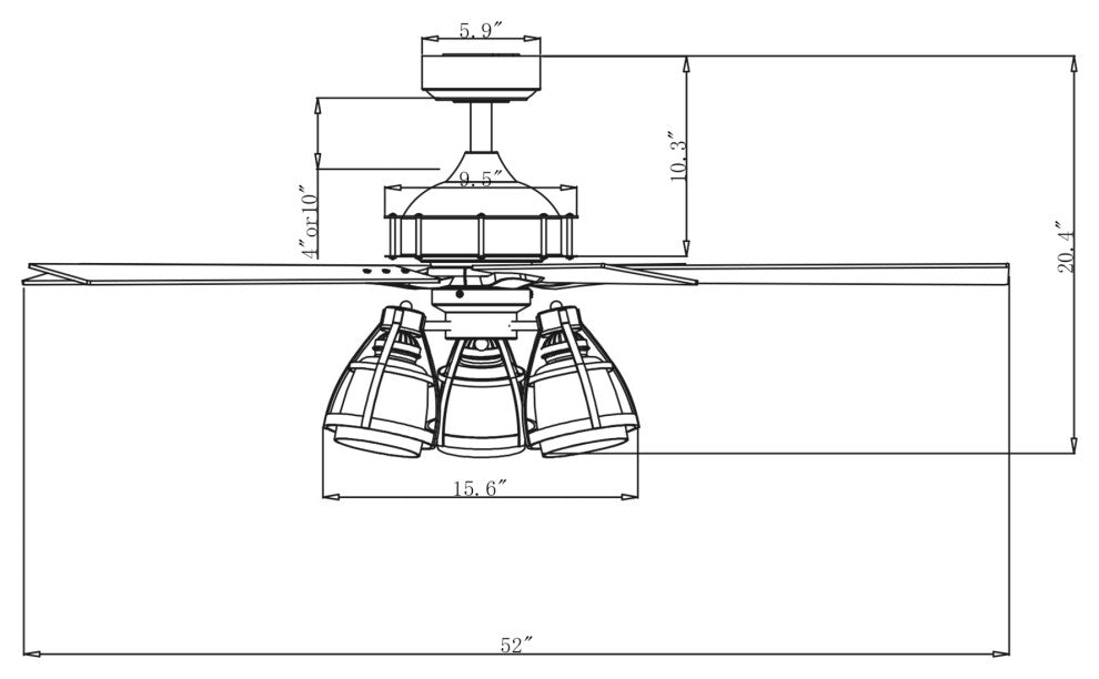 52 in Industrial Matte Black Ceiling fan With 5 Blades, Remote Control