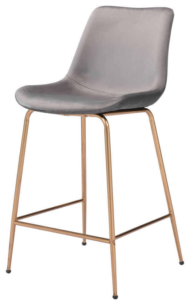 Counter Stool Chair, Steel Metal, Fabric, Gray, Gold, Kitchen Cafe Bistro