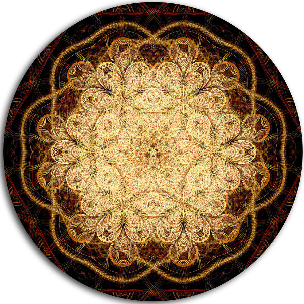 Rounded Brown Fractal Flower, Floral Round Wall Art, 23"