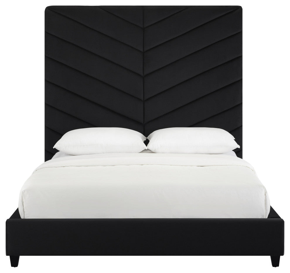 TOV Furniture Javan Black Velvet Bed in Queen