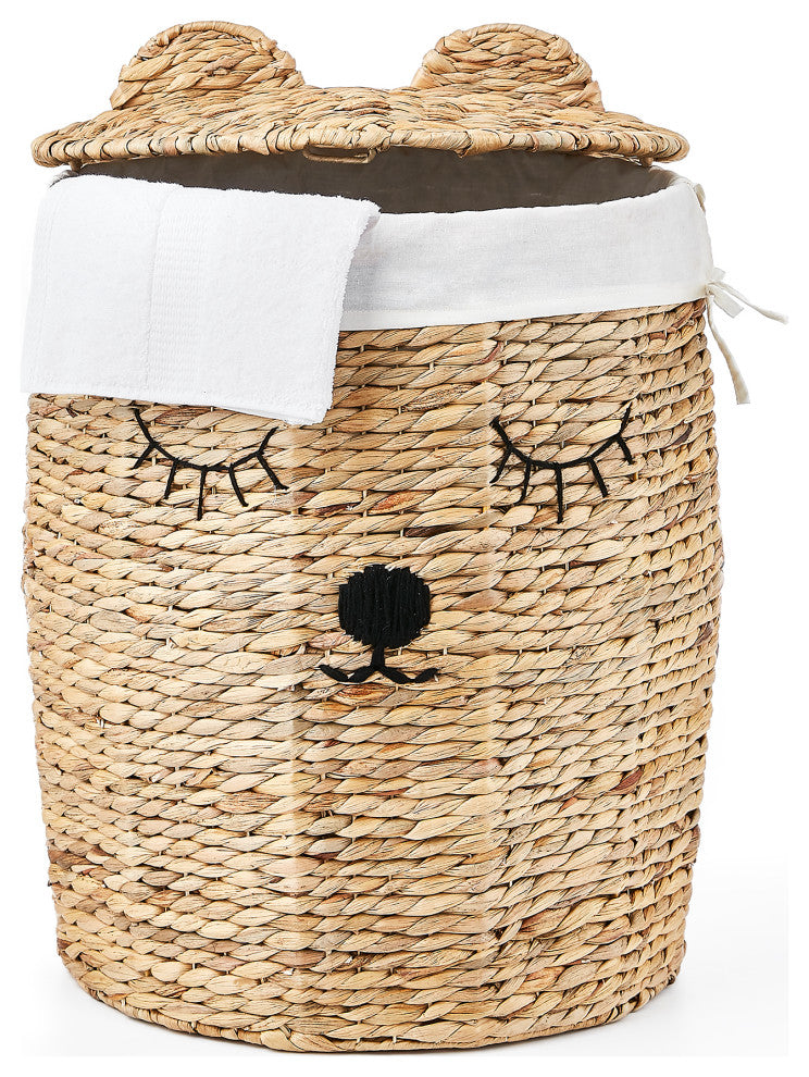 4-Piece Set Round Bear Hamper Set, Natural