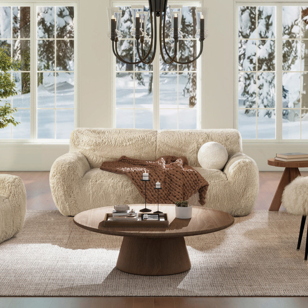 Summit 83" Sheepskin Sofa, Cream Beige Faux Fur