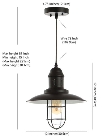 Deere 12" Adjustable Iron Cage Light LED Kitchen Pendant, Black by JONATHAN  Y