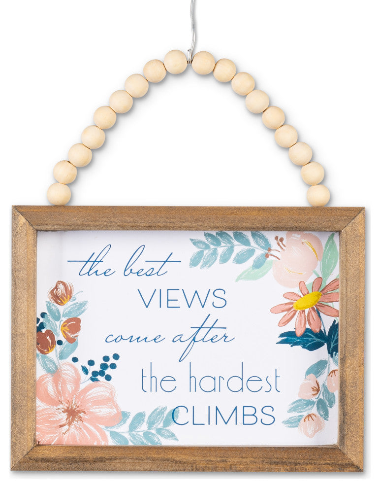 Set of 3, 7.88" Inspirational Wood Wall Art, Beaded Hanging Handles