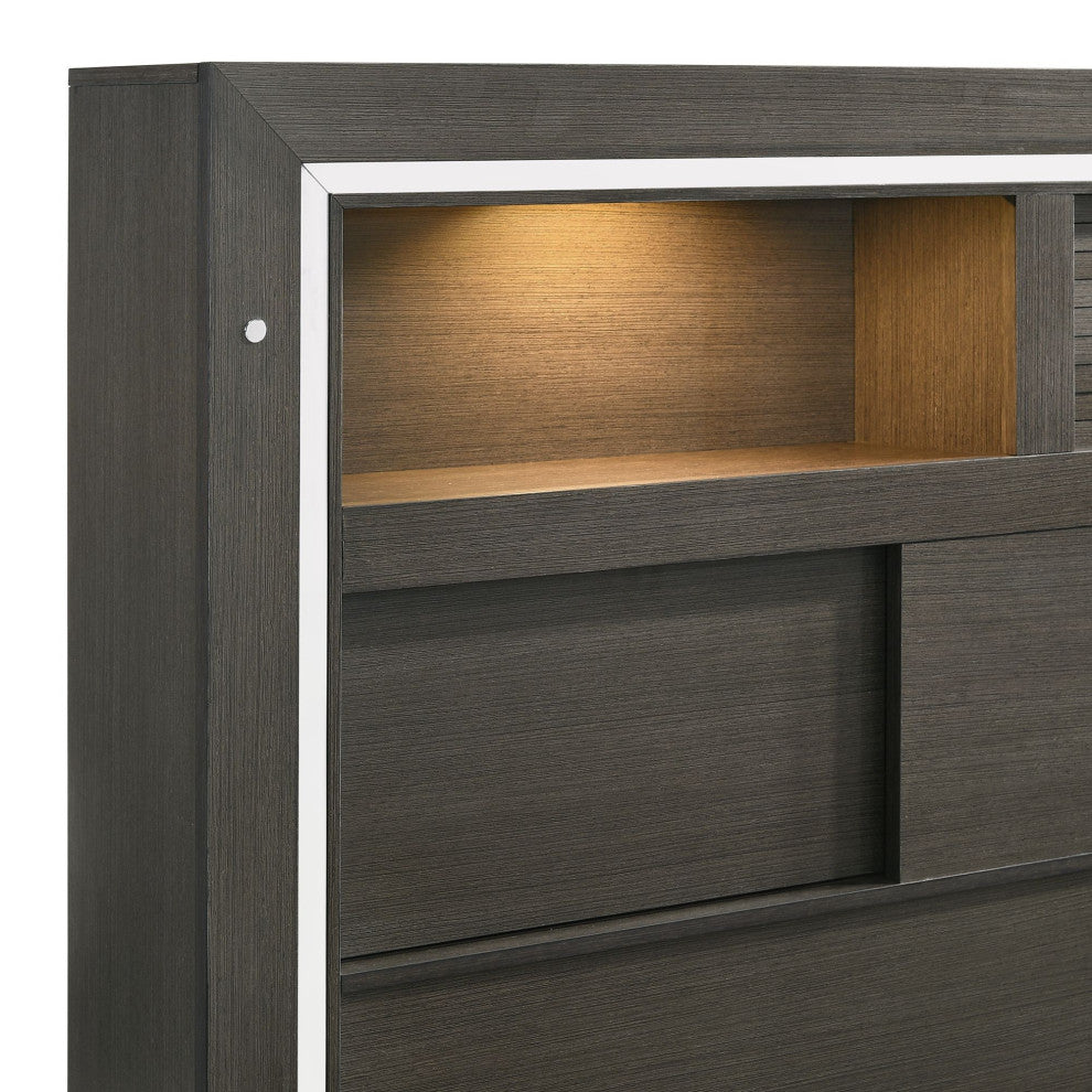 Pikcet House Furnishings Roma Storage Bed With Music and LED Lights, Grey, King
