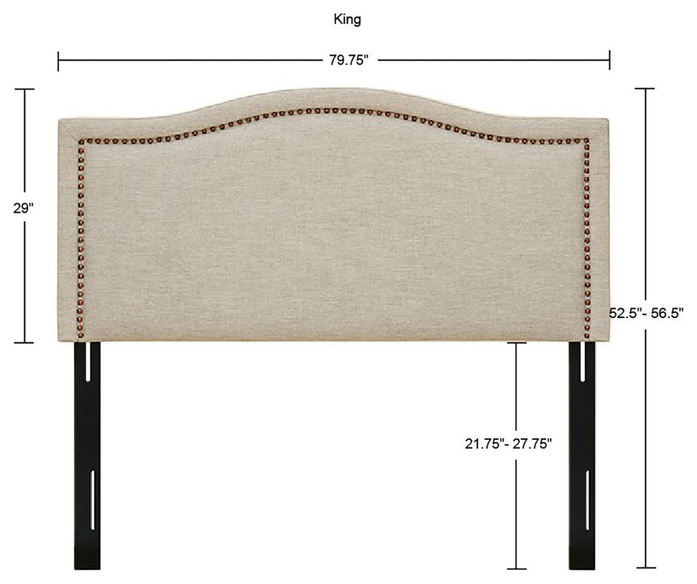 Madison Park Nadine Upholstered Bed Headboard Nailheads Accent, Taupe, King