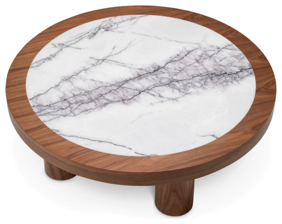 Walnut Veneer Marble Coffee Table, Eichholtz Presedio
