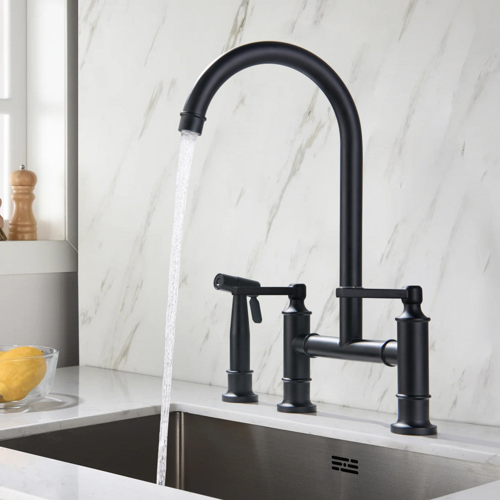 Bridge Pull Down Kitchen Faucet with Side Spray, Mattle Black