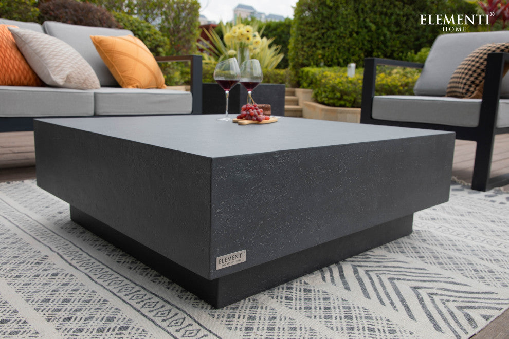 Tevere 40" Square Concrete Coffee Table, Slate Black