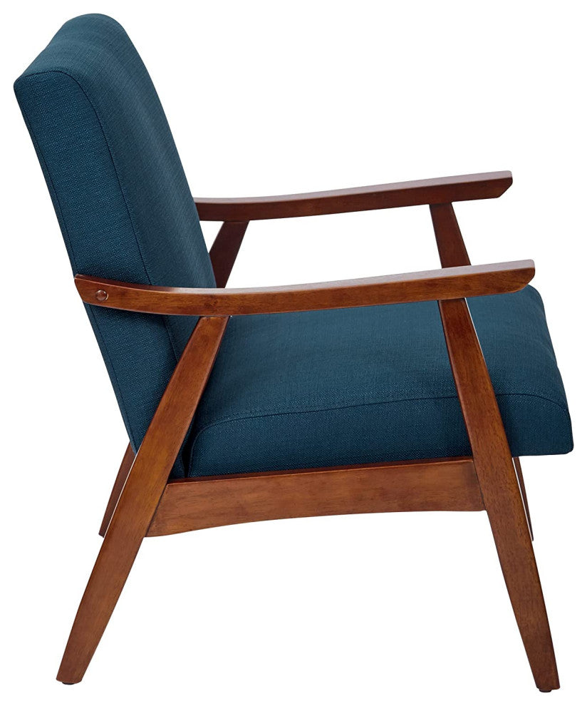 Mid-Century Armchair, Espresso Frame with Cushioned Seat & Back, Azure Blue