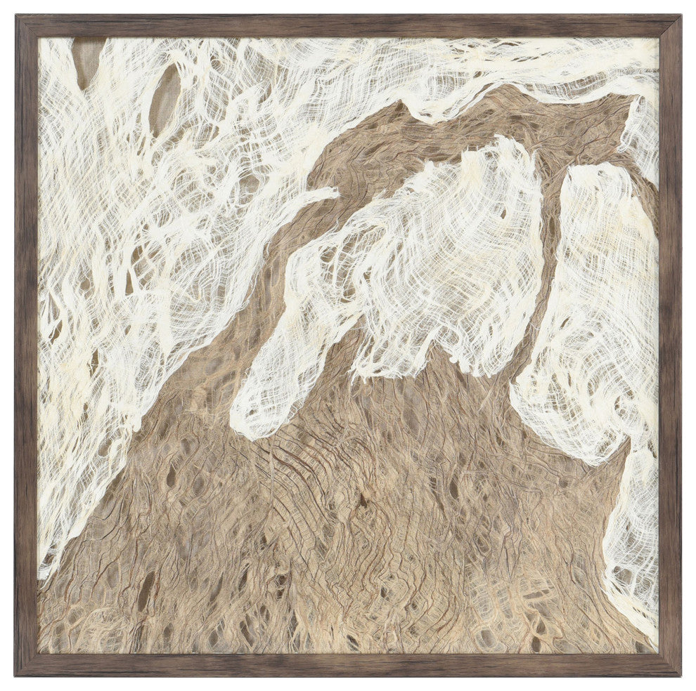 Swept Away Shadow Box II Abstract Woven Rice Paper Wall Art Brown Frame