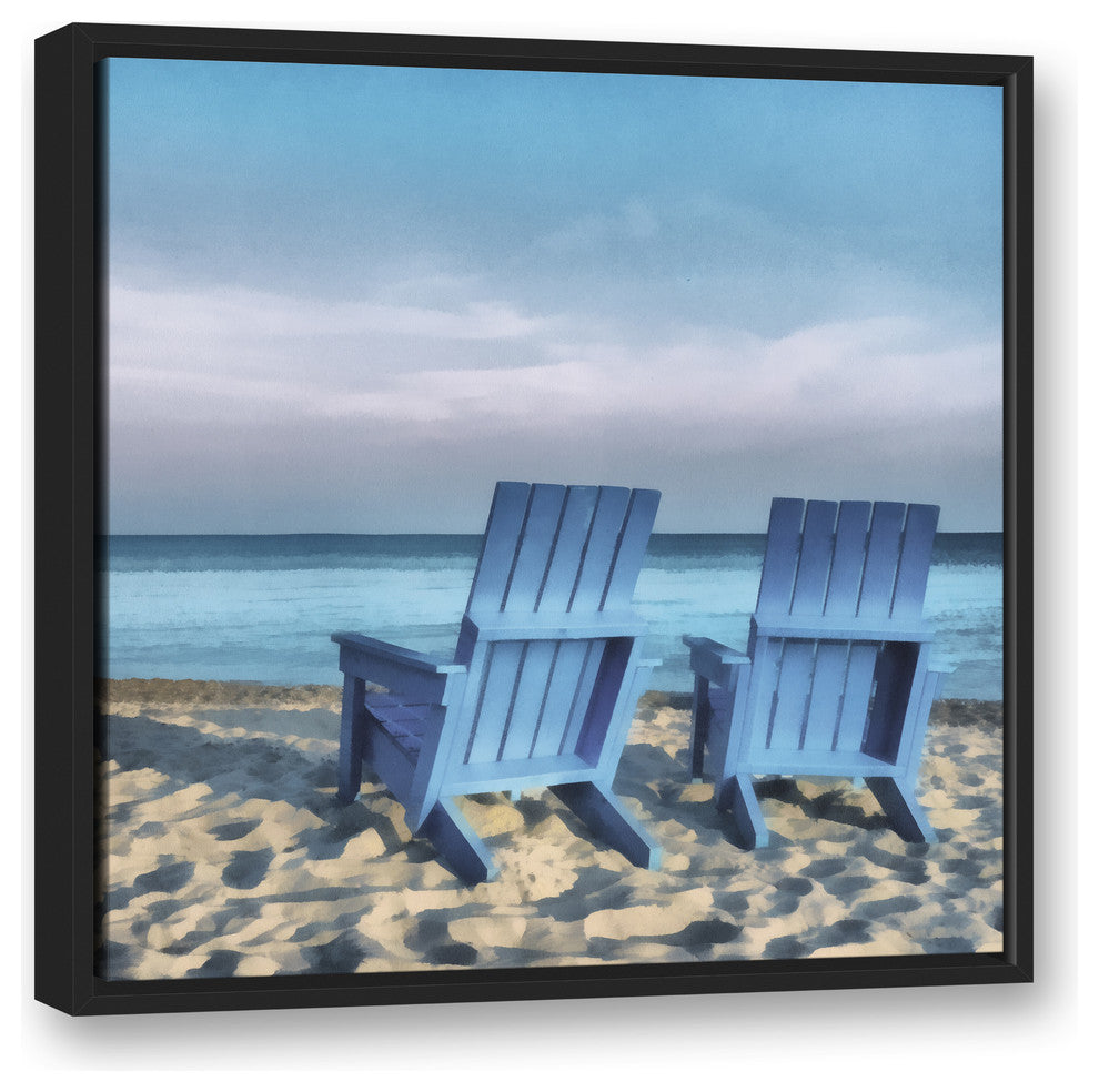 Blue Beach Chairs Photo 24x24 Black Floating Framed Canvas