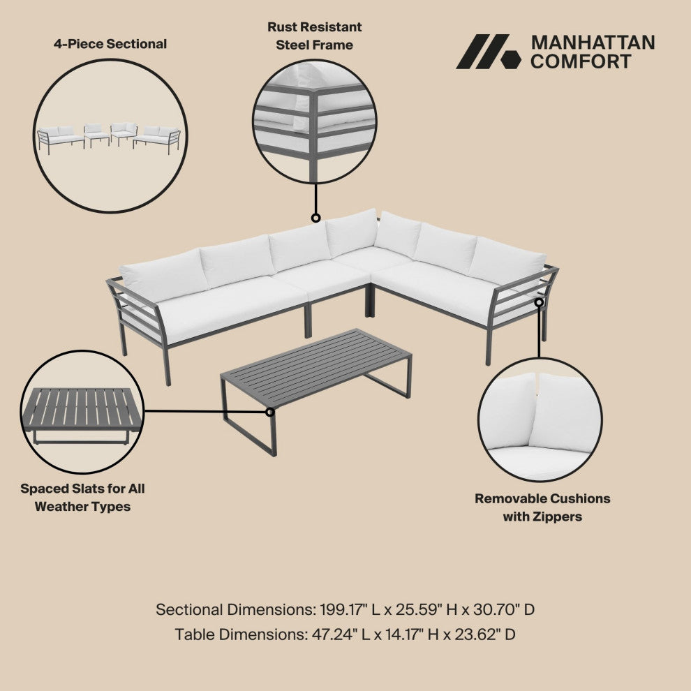 Manhattan Comfort 5-Piece Sunnyside Corner Patio Conversation Set