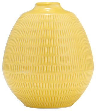 Ceramic 7", Stripe Oval Vase, Yellow