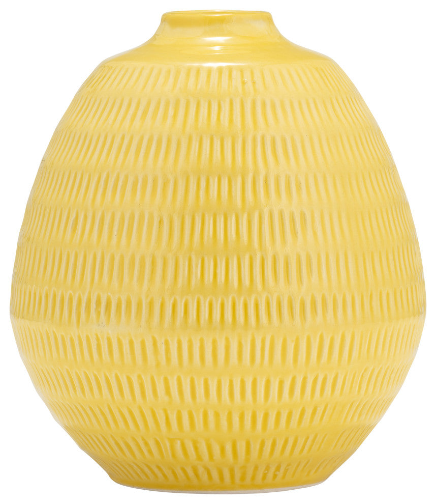 Ceramic 7", Stripe Oval Vase, Yellow