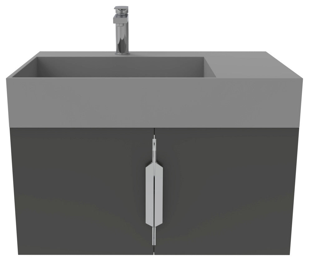 CastelloUSA Amazon 30" Left Wall Mounted Bathroom Vanity Set, Black, Gray Top, Brushed Nickel