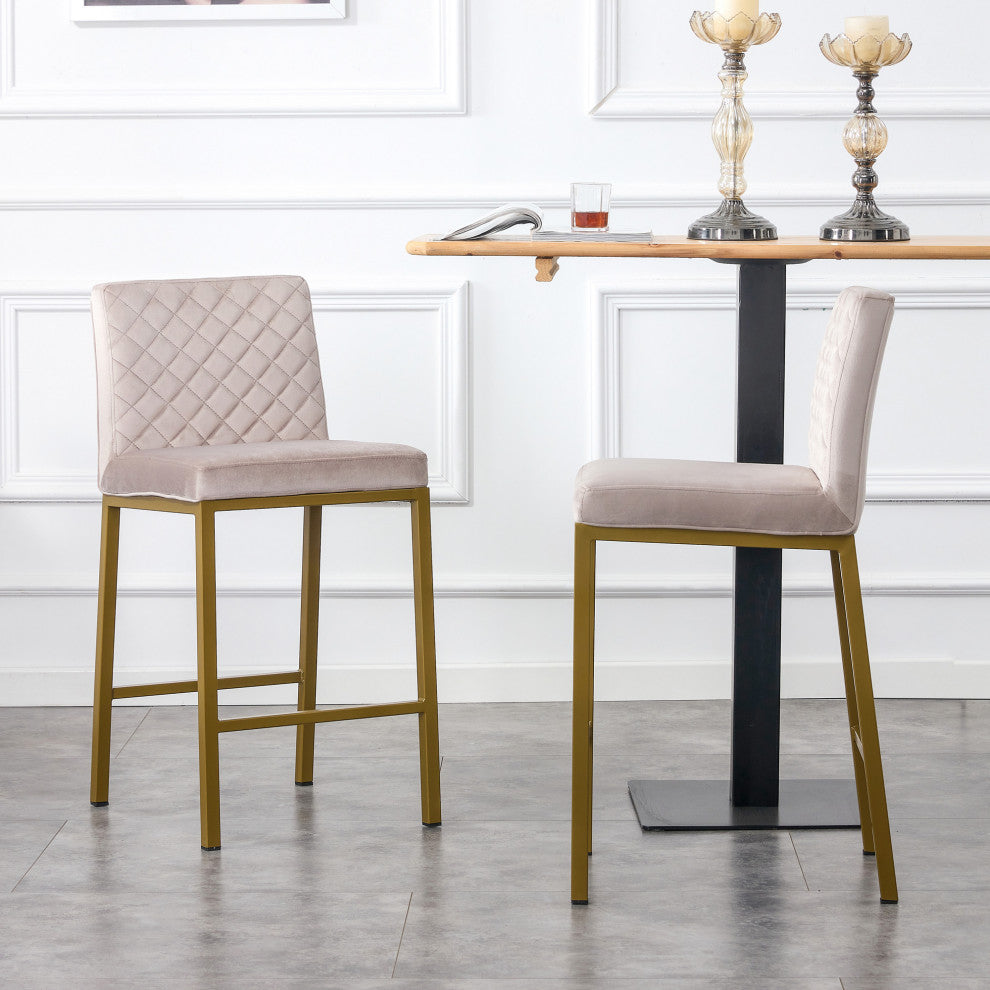 Modern Velvet 2 Bar Chair, Metal Legs for Dining,Kitchen and Bar, Beige Brown