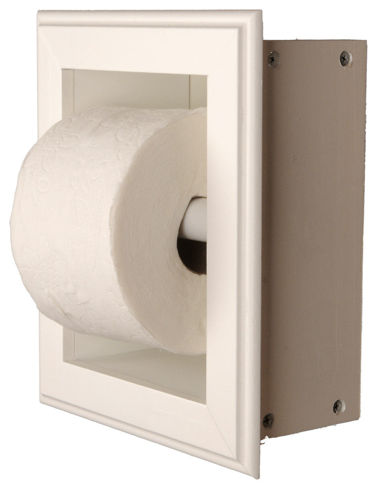 Tampa Recessed Solid Wood Toilet Paper Holder 7 x 8.5, White Enamel