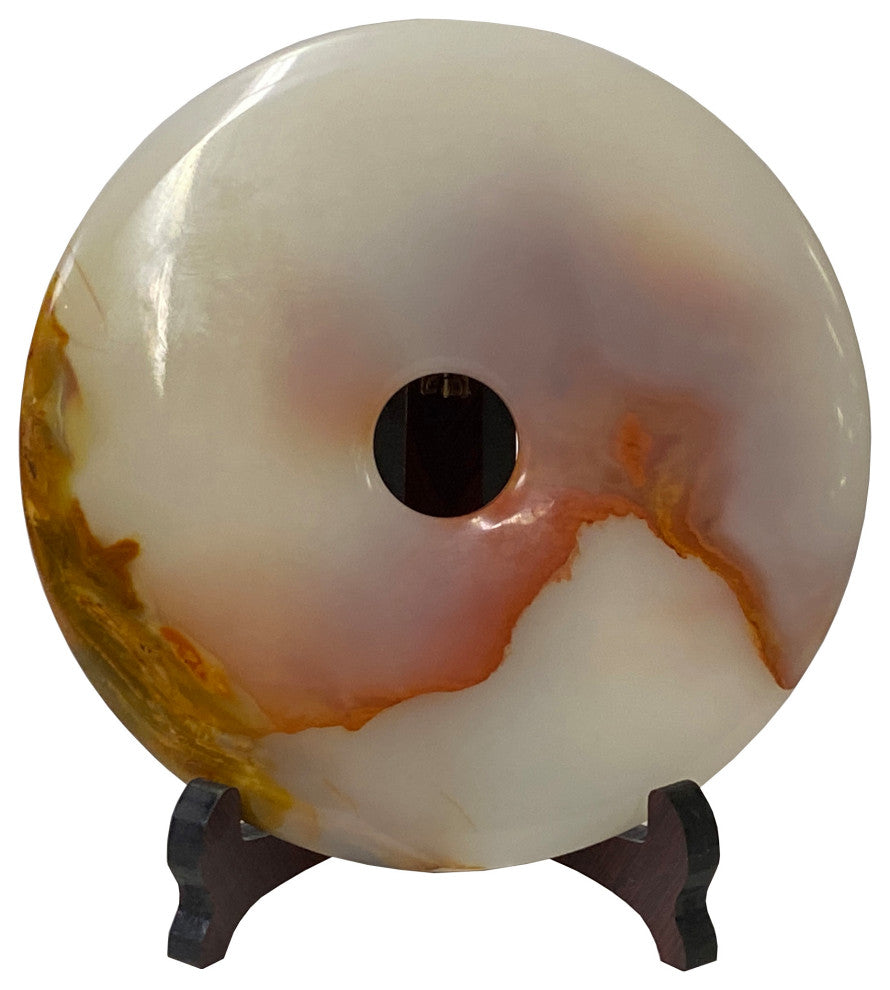 Natural White Brown Onyx Stone Round Fengshui Home Decor Display Hws3175