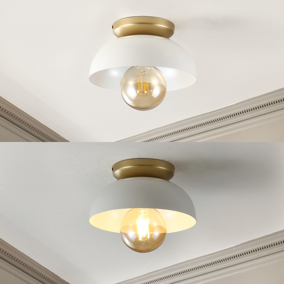 Paulina 8.5" 1-Light Iron LED Flush Mount, White/Gold Painting