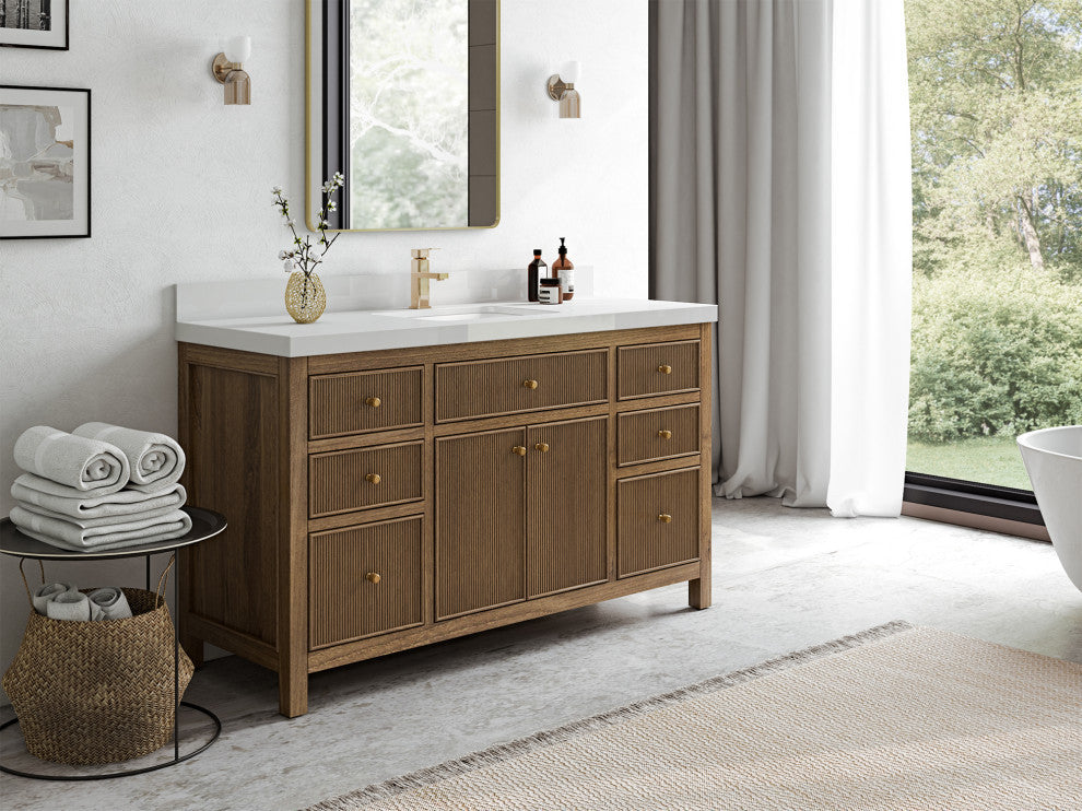 Sonoma Teak 60 Single Bathroom Vanity in Dark Natural with 2" Calacatta Nuvo
