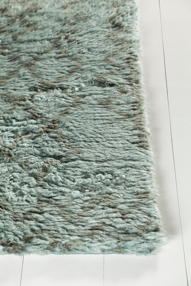 Jeri Hand Knotted Wool Rectangle Area Rug, 7'3/4" x 10'1/2", Blue/Gray