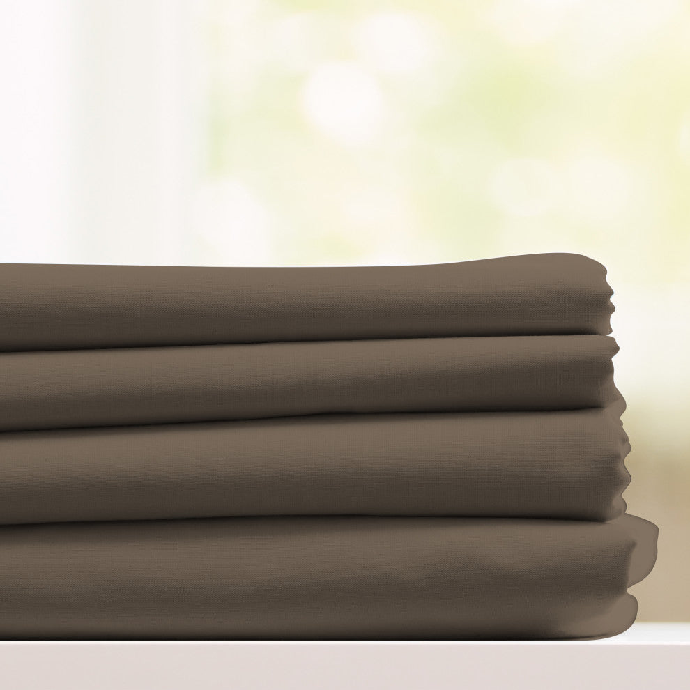 Egyptian Cotton Feel Coolest Soft, 4-Piece Sheet Deep Pockets, Taupe, Queen