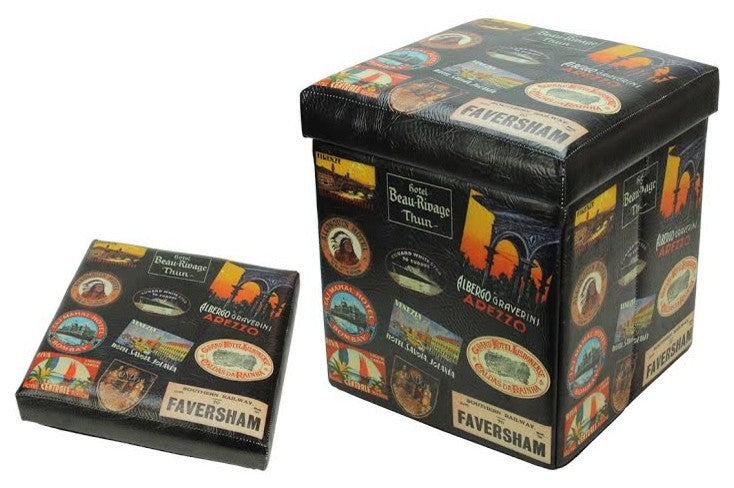 Decorative Travel Stickers Wooden Storage, Brown, 15.5"