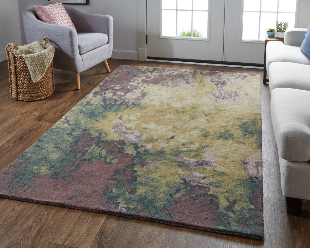 Weave & Wander Nakita Rug, Eggplant/Lodon Green/Gold, 8ft x 10ft Rug