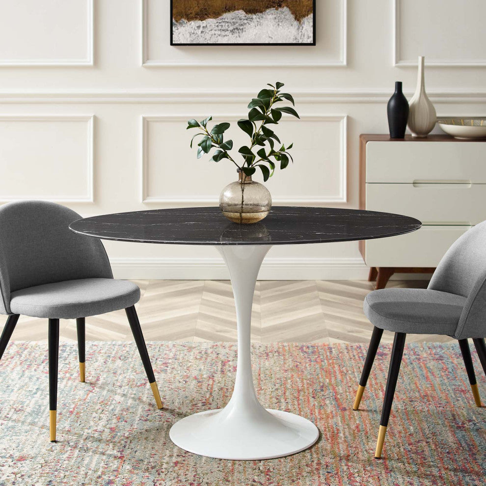 Lippa 48" Oval Artificial Marble Dining Table White Black -5170