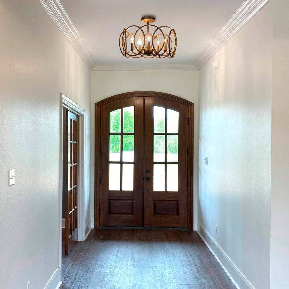 Archer Farmhouse Antique Brass 4 Light Semi-Flush 24" Wide