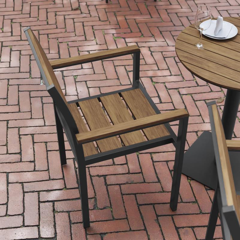 Finch Commercial Grade Stackable Patio Chair with Arms, Natural