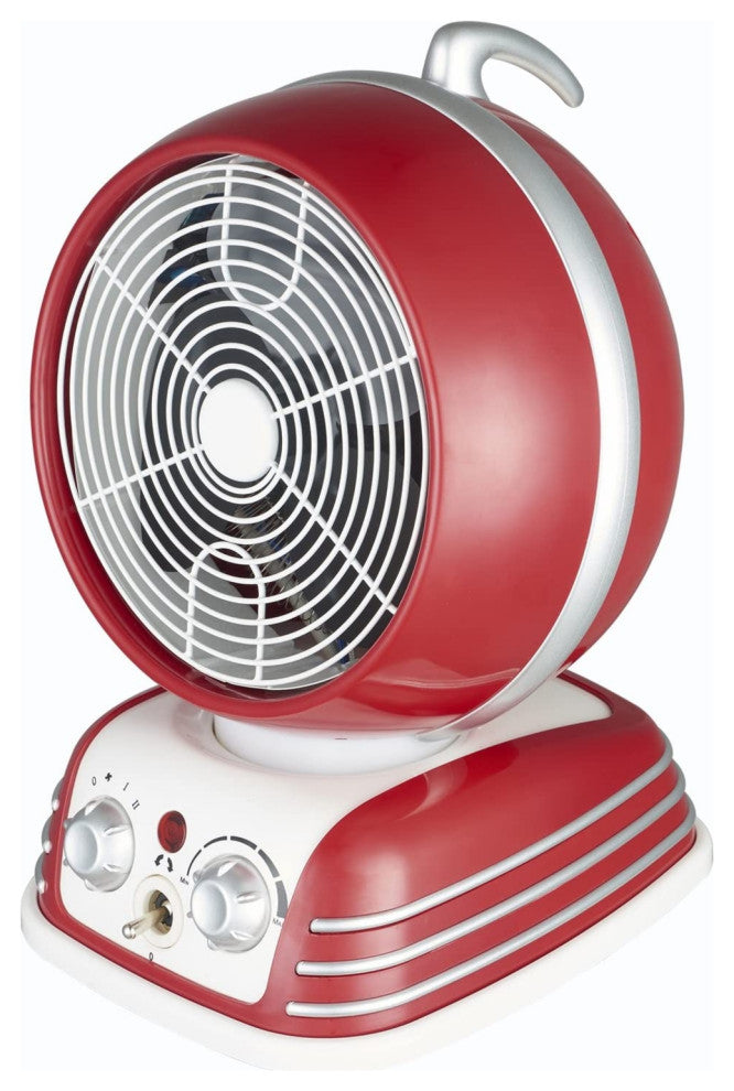 Optimus H1418 Red Retro Design Oscillating Fan Heater With 2