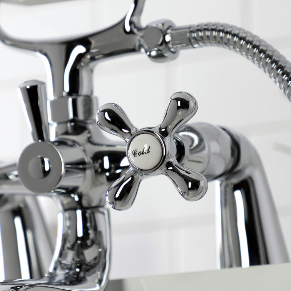 KS227C Deck Mount Clawfoot Tub Faucet With Hand Shower, Polished Chrome