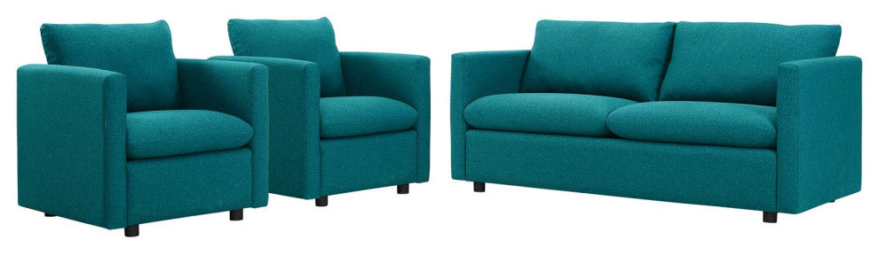 Armchair and Loveseat Sofa Set, Fabric, Teal Blue, Modern, Lounge Hospitality