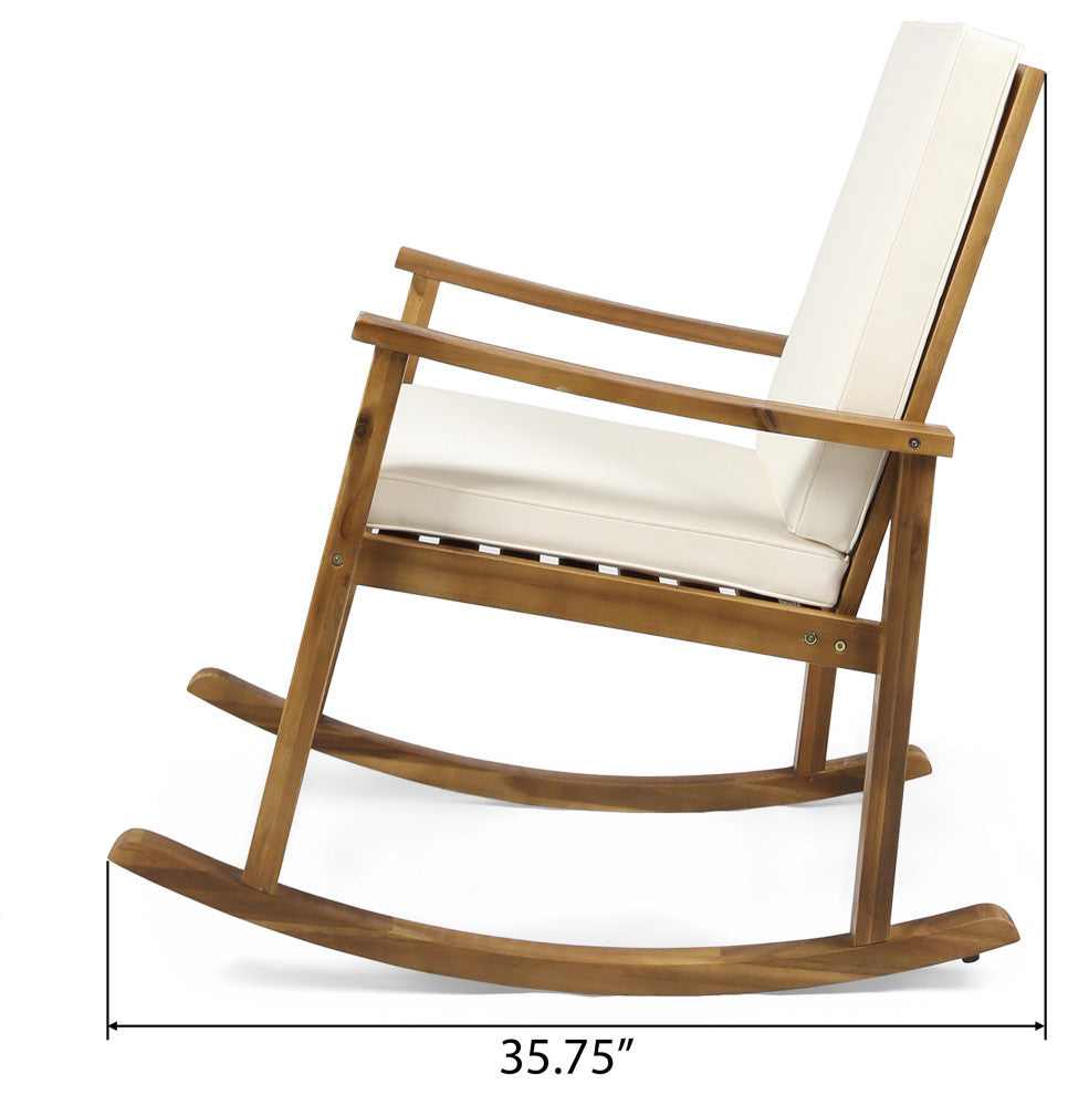 GDF Studio Caspar Outdoor Acacia Wood Rocking Chair, Teak Finish With Cream Cushion