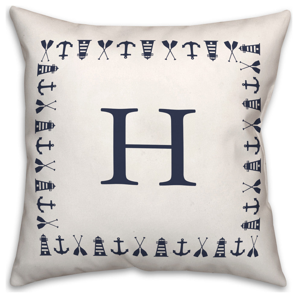 Nautical Monogram - H 18x18 Indoor / Outdoor Pillow
