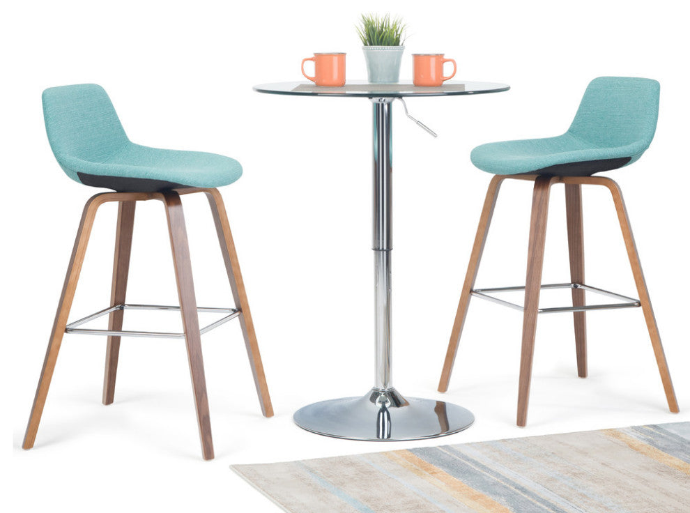 Randolph Bentwood Counter Stool, Set of 2, Aqua Blue Linen Look Fabric