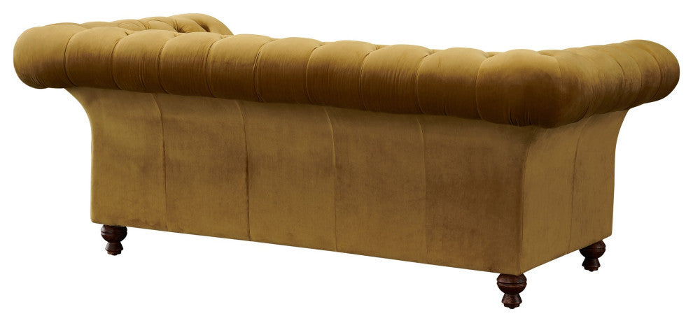 Peyton Sloped Arm Chesterfield Love Seat Yellow Velvet
