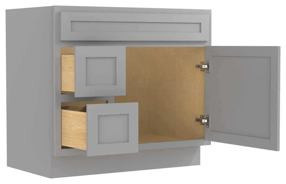Vanity Art Vanity Base Cabinet, No Top, Drawers on Left, 36", Gray
