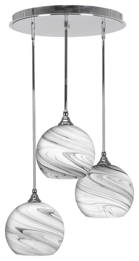 Empire 3-Light Cluster Pendalier, Chrome/Onyx Swirl