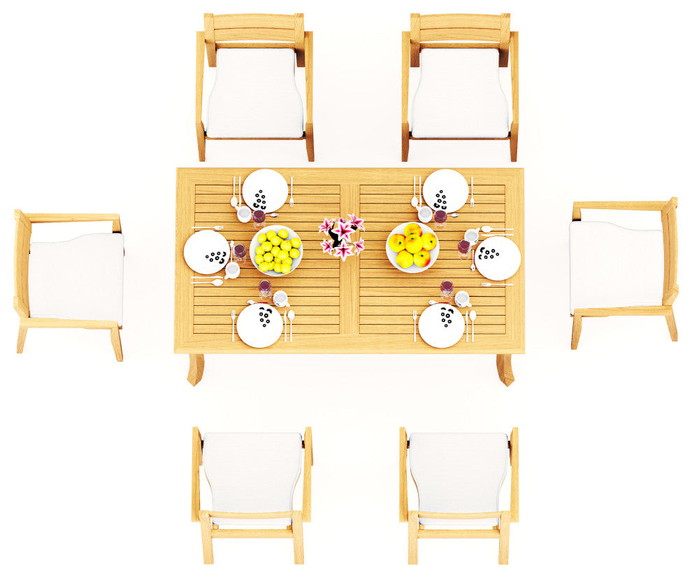 7-Piece Outdoor Teak Dining Set: 71" Rectangle Table, 6 Celo Stacking Arm Chairs