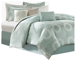 Madison Park Jacquard 7-Piece Comforter Set With Flange, Mint, Queen