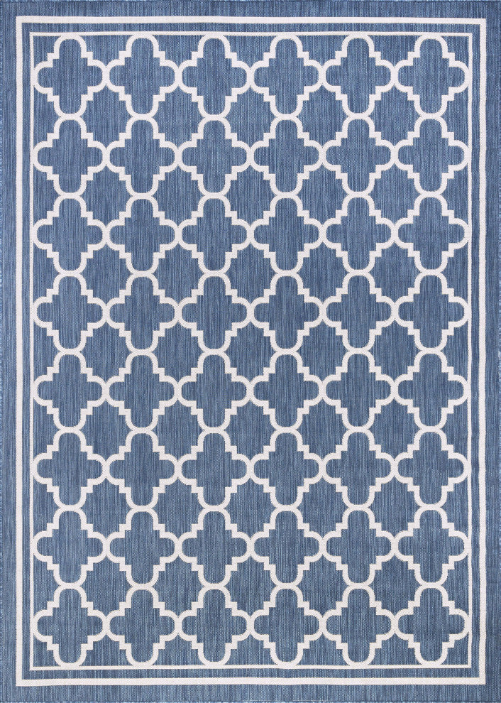 Shaila Transitional Geometric Blue Rectangle Indoor/Outdoor Area Rug, 8'x10'