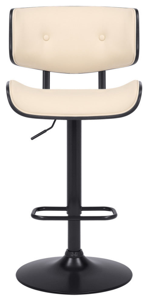 Brooklyn Adjustable Swivel Faux Leather and Wood Bar Stool With Metal Base, Cream and Black